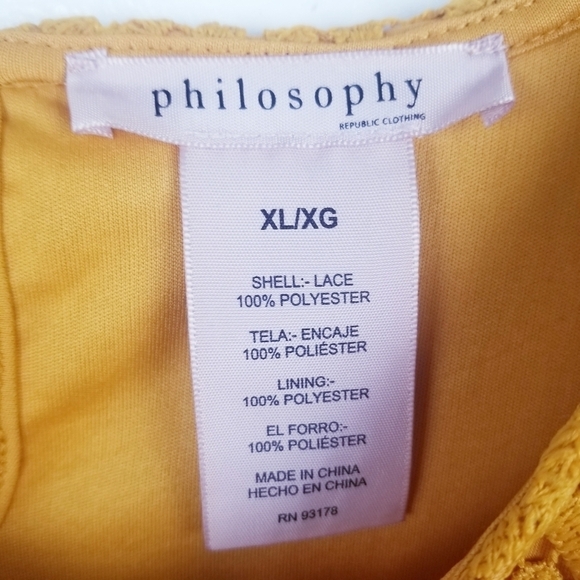 Philosophy Mustard Yellow Lace Crochet Top - Picture 3 of 8